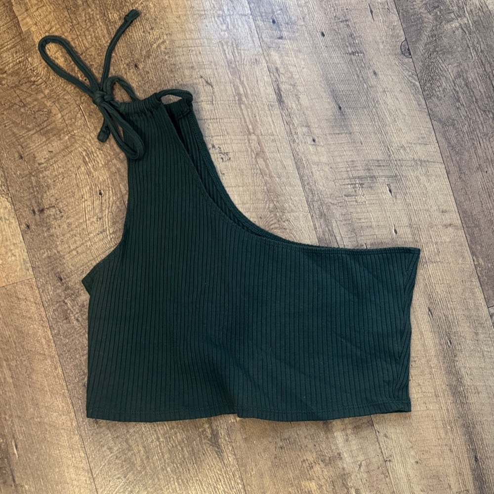 Aerie Forest Green One-Shoulder Crop Top
